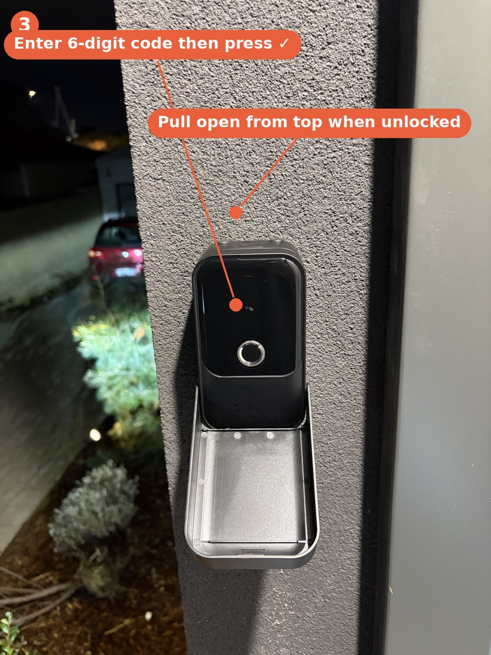 Step 3 — pull open from top